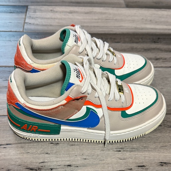 Nike Women Air Force 1 Low Sneakers - White, Green, Orange - Picture 2 of 12